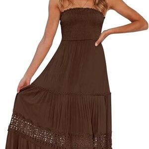 Zesica Maxi Dress Strapless Boho Brown Chocolate Size Small Beach